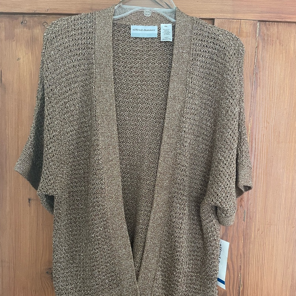 NWT Alfred Dunner Bronze Sparkle Open Sweater PXL